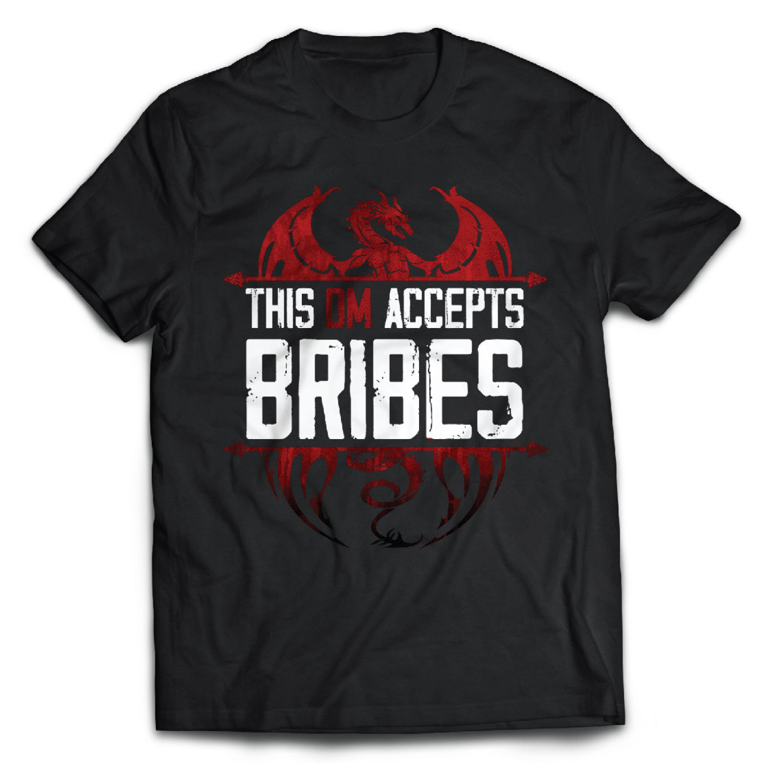 Black D&D T-Shirt featuring a red dragon design and the words 