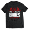 Black D&D T-Shirt featuring a red dragon design and the words "This DM accepts bribes"